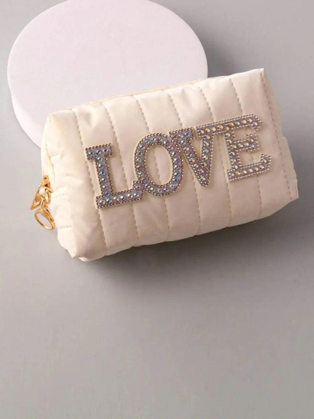 Makeup Bag Cosmetic Pouch Travel Case White Graphic Love Heart Zipper Organizers